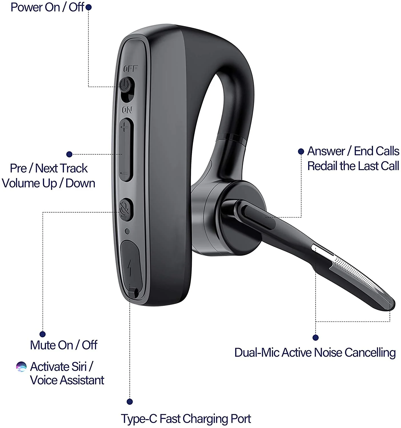 Bluetooth V5.1 Dual Mic Noise Cancelling Hands-Free Earpiece - Image 5